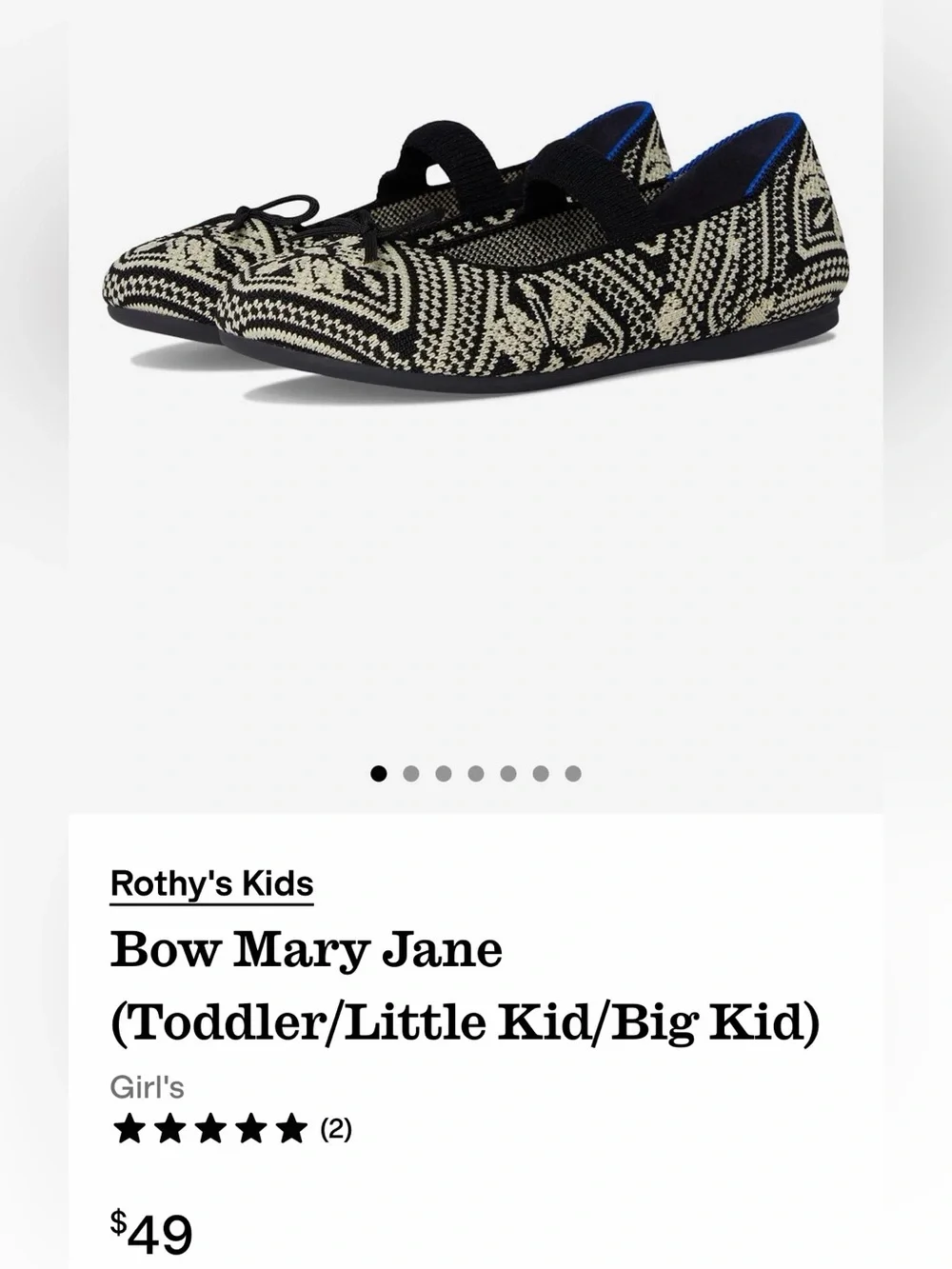 Rothy's Kids Black mosaic Bow Mary Jane (Toddler/